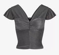 Express Metallic Pleated Flutter Sleeve Cropped Top, Size Large by Vanessa Jane