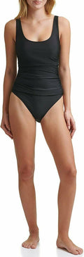 DKNY Mesh Side Shirred One Piece Swimsuit, Black, Size 6 by Vanessa Jane