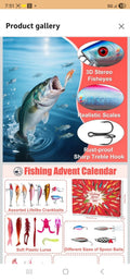 Fishing Advent Calendar 2025 Fishing Lures Kit Red Fish Shape 13.98in by Deal US