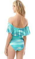 Vince Camuto Swim Printed Ruffled Off-the-Shoulder One-Piece Swimsuit by Vanessa Jane