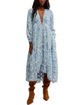 Free People Pappiet MIDI Womens Dress Bluebell Combo, Medium by Vanessa Jane