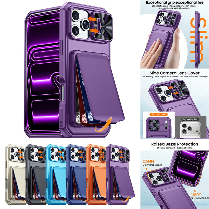 Card Holder Stand Heavy Duty Case with Lens Cover for iPhone 17 Pro Max 16 Pro 15 Pro by Merch Section
