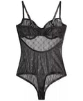 INC Womens Deep Black Logo Monogram Bodysuit by Vanessa Jane