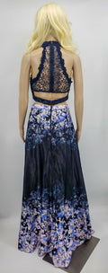 City Studios Juniors 2-Pc. Glitter Lace Top and Floral Skirt Navy, Size 7 by Vanessa Jane