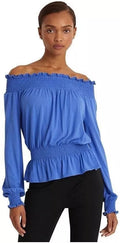 Ralph Lauren Top Blouse Peplum Jersey Ruffle Off-the-Shoulder Petite Size PM by Vanessa Jane