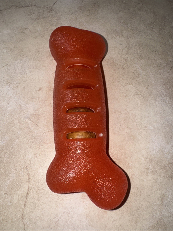 Rubber Bone Dog Chew Toy with Treat-Holding Slots, Durable Red by Price Is Right Miami