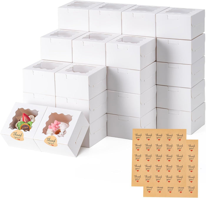 Honeydak White Bakery Boxes with Window 6x6x3in Paperboard 80 Pcs by Deal US
