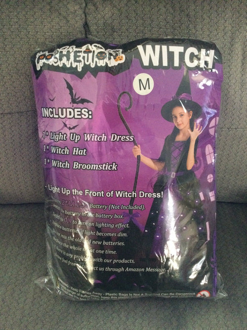 Poshetion Light-Up Witch Costume Dress Hat Broom Size M Child Medium by Deal US