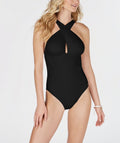 Michael Michael Kors Solid Convertible Ruched One-Piece Swimsuit by Vanessa Jane