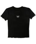 Polly and Esther Juniors Embroidery-Trim Lettuce-Edge T-Shirt, Small by Vanessa Jane
