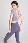 J.INE Powdered Violet Strappy Performance Crop, Size Medium by Vanessa Jane