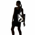 Calvin Klein Karsyn White Black Nappa Leather Stud Belted North/South Tote by Vanessa Jane