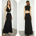 BCBG Max Azria Brooch-Trimmed Cutout Gown NNH6219752, Size 8/Black by Vanessa Jane