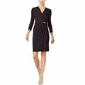 Charter Club Womens Long Sleeve Faux-Wrap Dress, Dark Wineberry, Small by Vanessa Jane