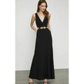 BCBG Max Azria Brooch-Trimmed Cutout Gown NNH6219752, Size 8/Black by Vanessa Jane