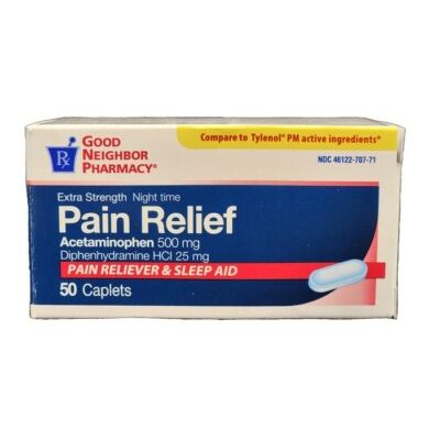 GNP Pain Relief PM (Acetaminophen 500mg/Diphenhydramine 25mg), 100 Caplets by Pasteur Pharmacy