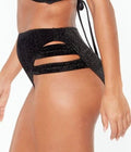 Bar III Black Shimmer Strappy-Leg High-Rise Bikini Swim Bottoms, Us Medium by Vanessa Jane