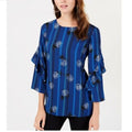 Alfani Petite Printed Ruffled-Sleeve Zip-Back Top ,Size Petite Medium by Vanessa Jane