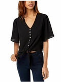 Gypsies & Moondust Juniors Buttoned Tie-Front Camp Shirt by Vanessa Jane