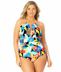 Anne Cole Signature Womens Plus Size Modern Blooms High-Neck One-Piece, 22W by Vanessa Jane