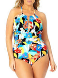 Anne Cole Signature Womens Plus Size Modern Blooms High-Neck One-Piece, 22W by Vanessa Jane