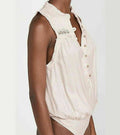 Free People Womens Ivory Fringed Bodysuit, Size Large by Vanessa Jane