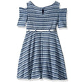 Youngland Girls Cold Shoulder Rib Knit Belted Skater Dress, Blue, Size 6X by Vanessa Jane