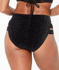 Bar III Black Shimmer Strappy-Leg High-Rise Bikini Swim Bottoms, Us Medium by Vanessa Jane