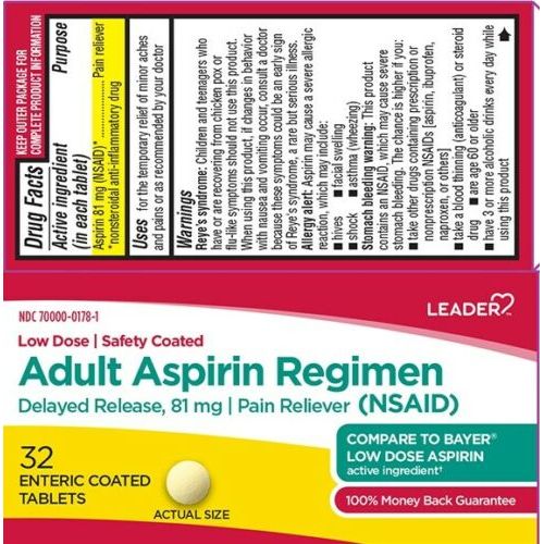 Leader Adult Aspirin Regimen Enteric Coated Tabs 32ct by Pasteur Pharmacy
