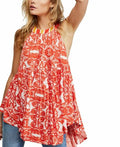 Free People Womens Top Orange Halter Colorblock Tunic, Size XS by Vanessa Jane