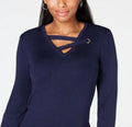 JM Collection Women's Grommet Trim V Neck Top Blue Size Small by Vanessa Jane