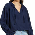Free People Womens Alpine Denim Tie Neck Top, Blue, Size XS by Vanessa Jane