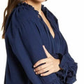Free People Womens Alpine Denim Tie Neck Top, Blue, Size XS by Vanessa Jane