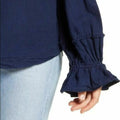 Free People Womens Alpine Denim Tie Neck Top, Blue, Size XS by Vanessa Jane