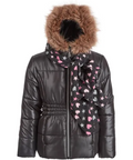 Rothschild Girls Black Puffer Jacket With Scarf and Faux Fur Trim, Size S 7/8 by Vanessa Jane