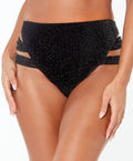 Bar III Black Shimmer Strappy-Leg High-Rise Bikini Swim Bottoms, Us Medium by Vanessa Jane