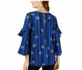 Alfani Petite Printed Ruffled-Sleeve Zip-Back Top ,Size Petite Medium by Vanessa Jane