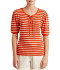 Ralph Lauren Womens Top Waffle-Knit Striped Puff-Sleeve Lace Up Neck, Size L by Vanessa Jane