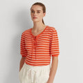 Ralph Lauren Womens Top Waffle-Knit Striped Puff-Sleeve Lace Up Neck, Size L by Vanessa Jane
