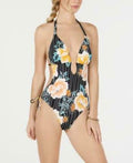 Bar Iii Floral Stripe Printed Plunging One-Piece Swimsuit, Size Small by Vanessa Jane