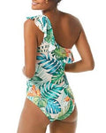 Vince Camuto Printed Ruffle One-Shoulder One-Piece Swimsuit, Size 10 by Vanessa Jane