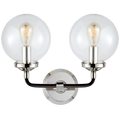 Bistro Double Light Curved Sconce Polished nickel and Black with Clear by Vanessa Jane