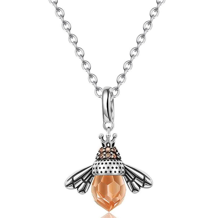 S925 Sterling Silver Necklace Orange Color Wing Animal Lovely Bee Pendant by DailySale