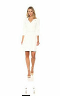 Star Vixen Women's 3/4 Sleeve Faux Wrap Dress With Collar, Ivory, Large by Vanessa Jane