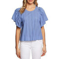 CeCe Flutter Sleeve Cotton Stripe Jacquard Blouse, Size Large by Vanessa Jane