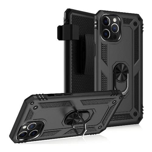 Raider Series Black Kickstand Case with Belt Clip - iPhone 12 and iPhone 12 Pro by Zerodamage Sahara Case LLC