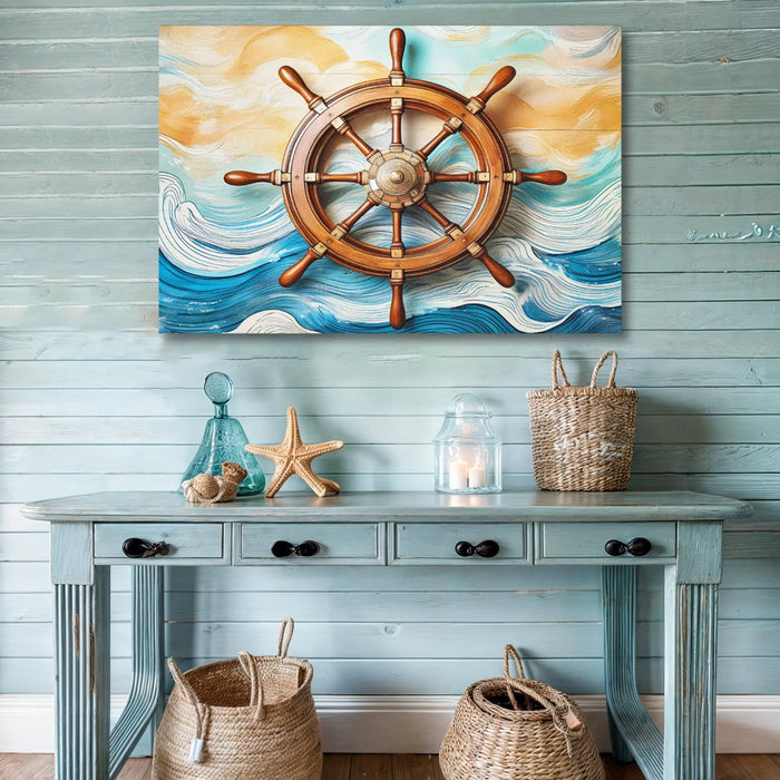 Sailboat Ship Wheel Coastal Wall Art II by Tailored Canvases