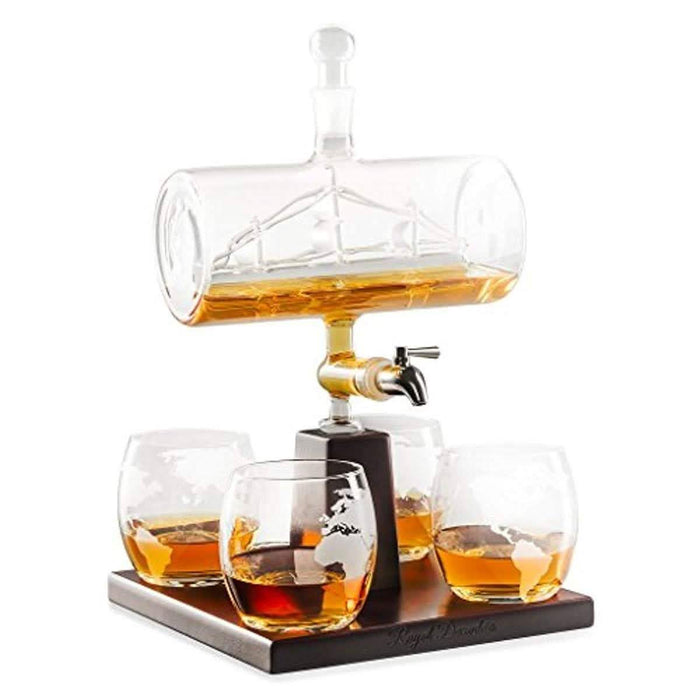 Sailing Ship Decanter Set with Dispenser and 4 Whiskey Glasses by DailySale