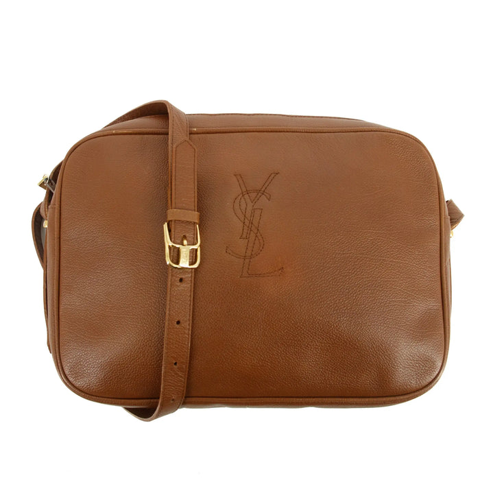 Saint Laurent YSL Brown Leather Logo Shoulder Bag Gold Hardware #3041 by Bolt Boutique