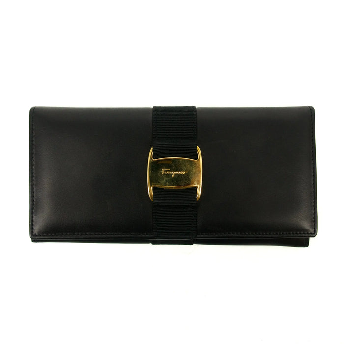 Salvatore Ferragamo Black Leather Bifold Long Wallet #3295 by Bolt Boutique